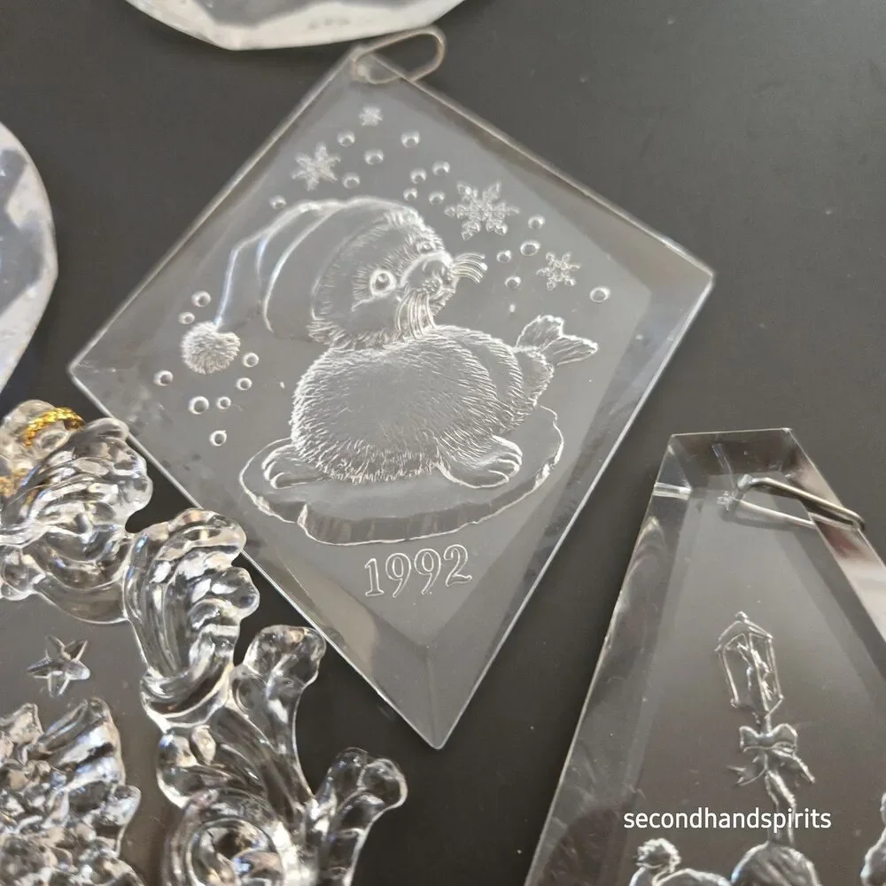 13 Vintage 1980s - 90s  Acrylic (Clear) Etched Ornaments